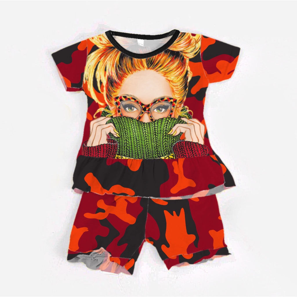 RILLO - SETELAN RUFFLE MOTIF PRINT / SET RUFFLE ANAK PEREMPUAN