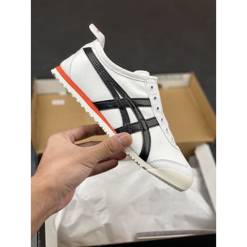 sepatu onitsuka tiger original slip on white black red