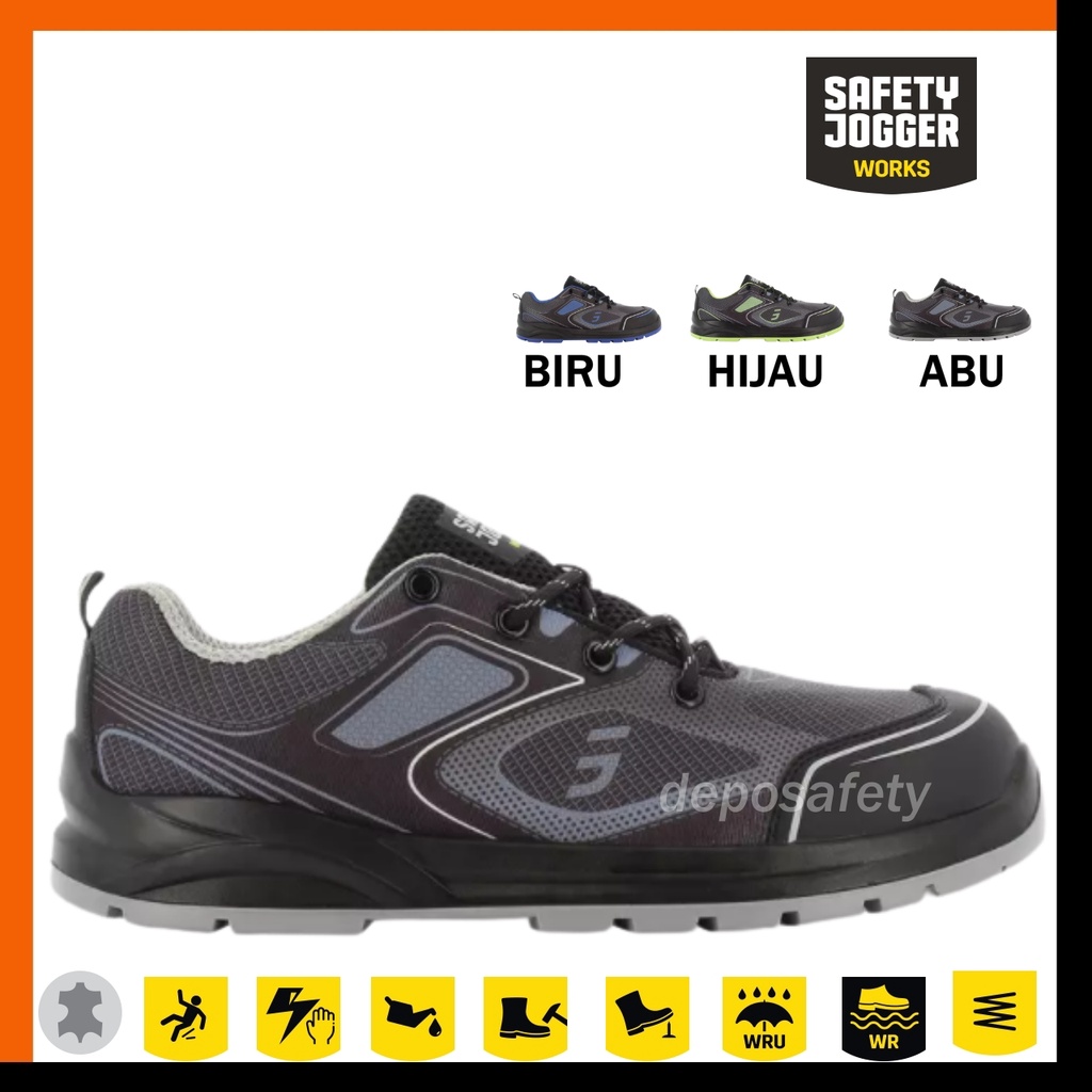 Sepatu Safety Jogger Cador Biru - Hijau - Abu abu S1P ESD SRC Original 100% - Safety Shoes JOGGER CADOR Blue - Green - Grey