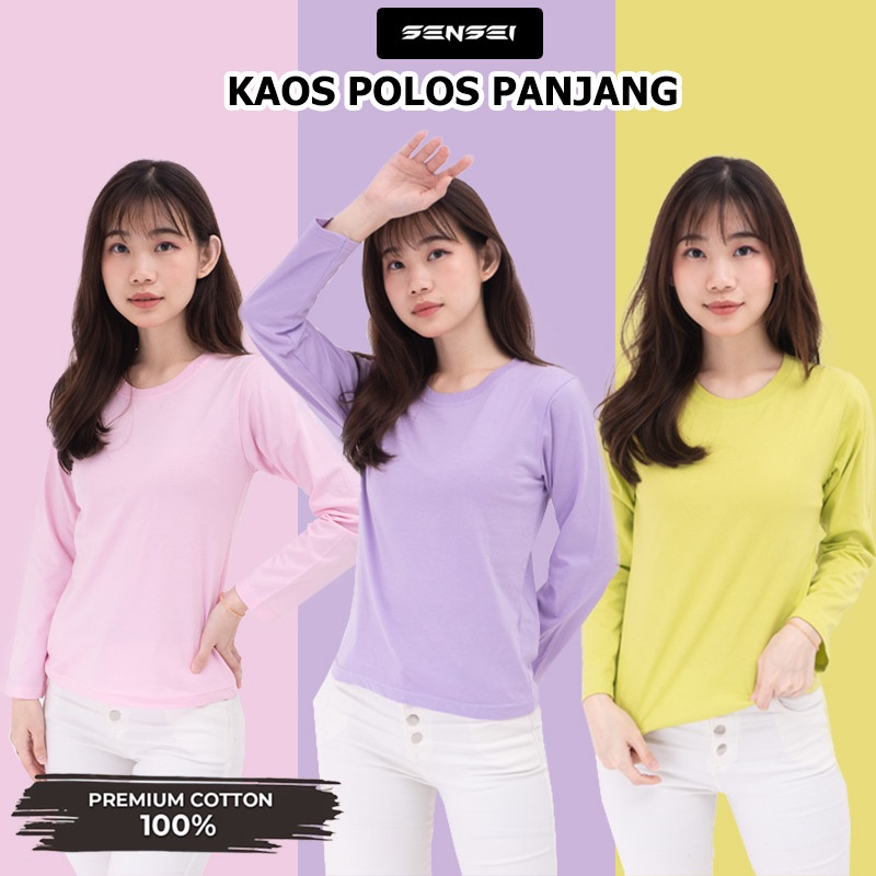 BEE - Kaos Polos / Tshirt Wanita Sensei Cotton Combed Baju Lengan Panjang katun Premium