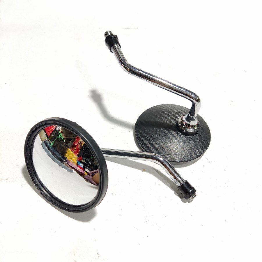 Spion mini bulat tangkai crome karbon beat scoopy honda kaca cembung