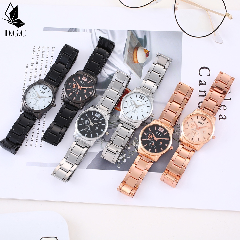 DGC Jam Tangan Bulat Fashion Wanita Jam Tangan Pasangan Kelas Atas Jam Tangan Tali Baja Pria couple C92