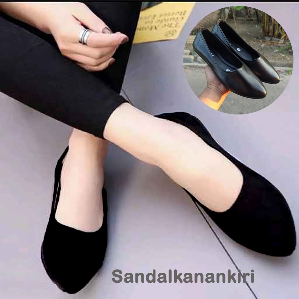 FLATSHOES HITAM POLOS / SLIP ON SELOP FLAT SHOES / SEPATU WANITA MULES MARRY JANE