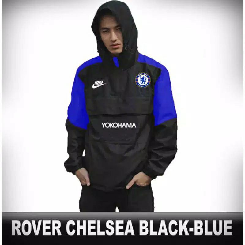 jaket hodiee black blue logo chelsea