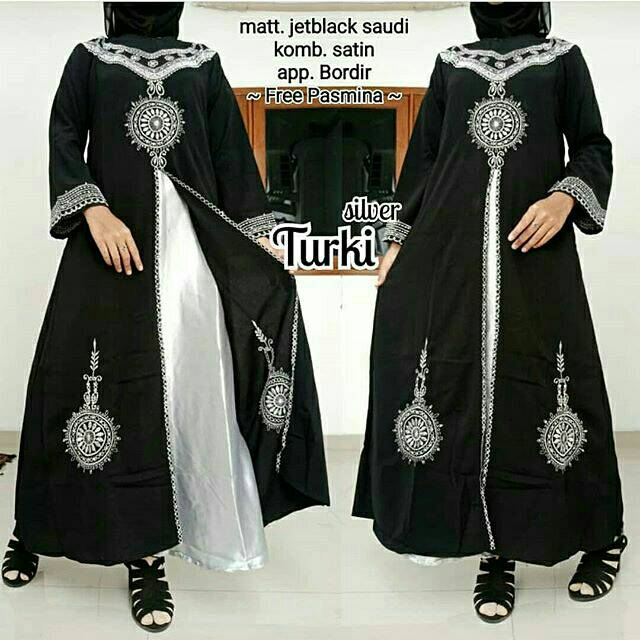 Abaya Bordir Turki Silver Gold Pink