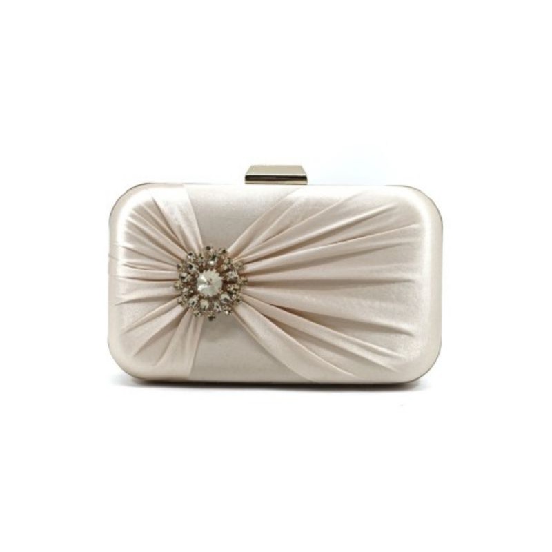 tas pesta satin manis cantik elegant clutch sutra halus pin kebaya rose gold emas acara nikah pesta