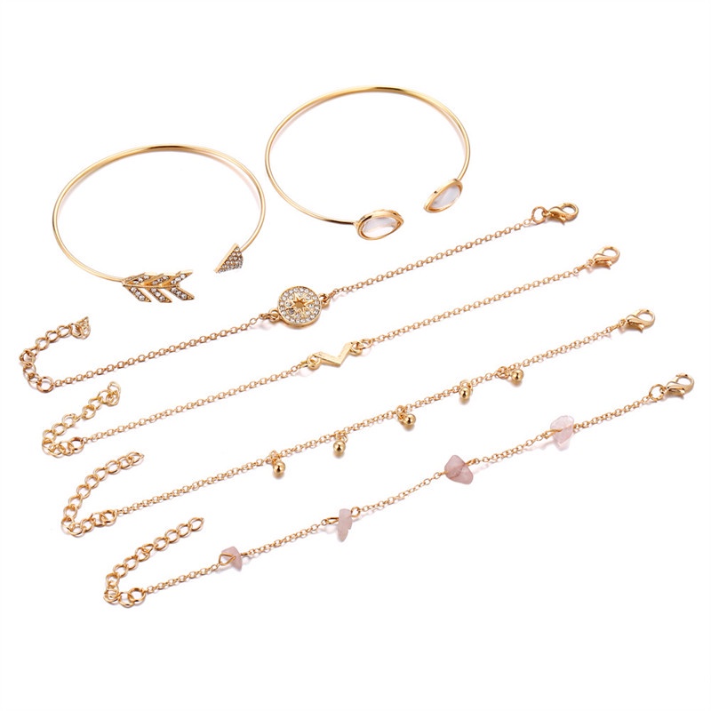 6pcs / Set Gelang Multilayer Bentuk V Kompas Warna Emas Untuk Wanita