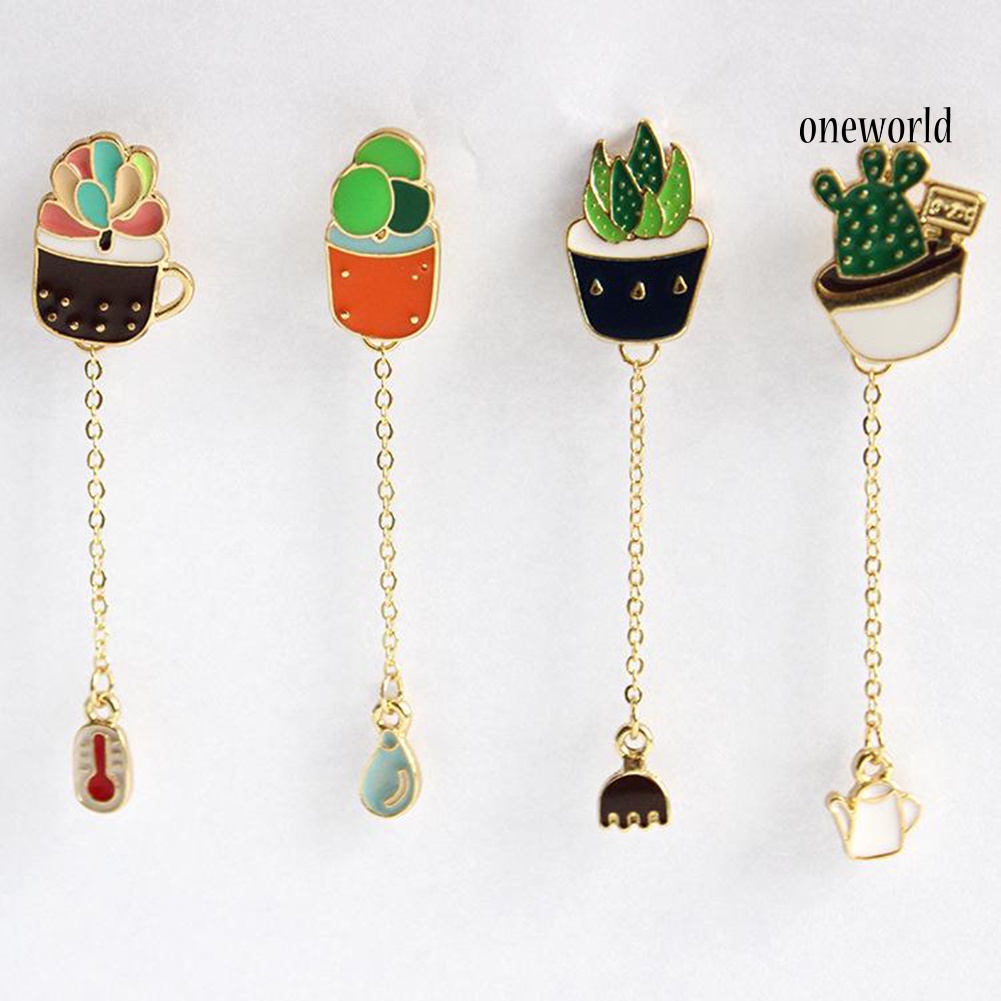 OW@ Lovely Unisex Succulent Potted Cactus Pendant Brooch Pin Badge Bag Ornament