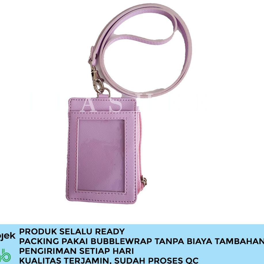 

Best - Lanyard Resleting Name Tag Seleting ID Card Holder Zipper Kulit TerPU Leather Lanyard NameTag