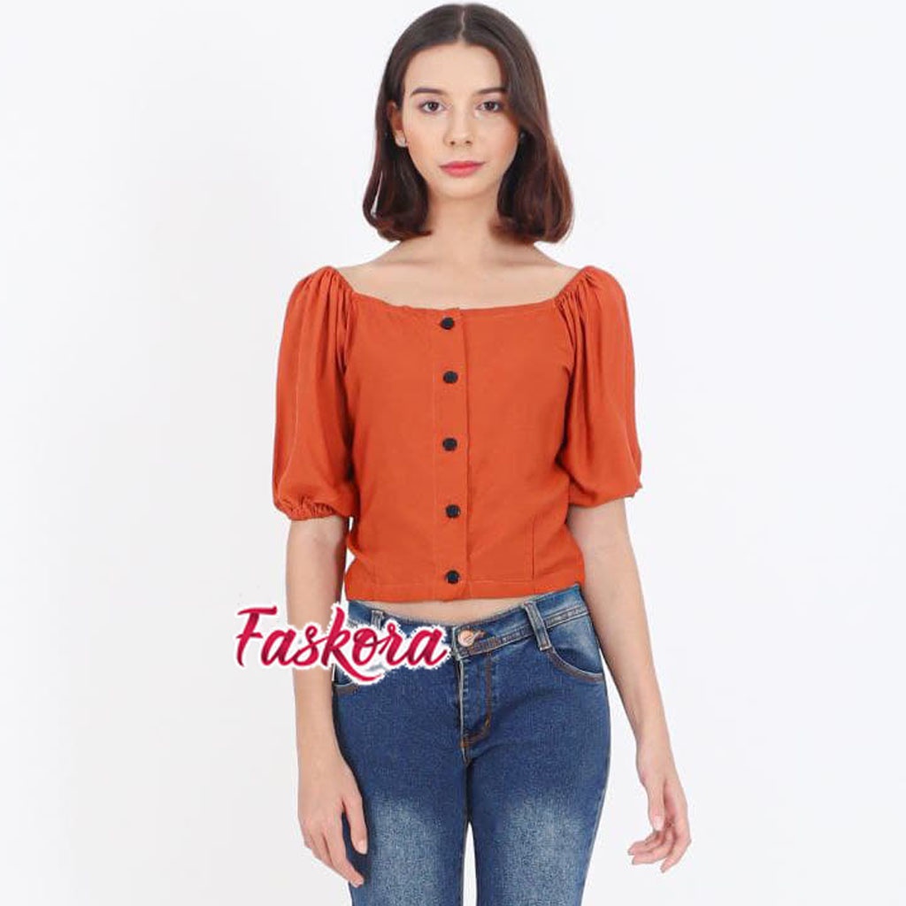 Atasan Crop Wanita Lengan Pendek Blouse Crop Top Jumbo Pakaian Wanita Atasan Polos