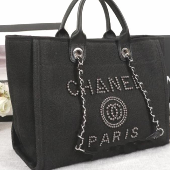 Tas Chanel Kanvas Premium | Tote Bag Chanel Kanvas Hitam Danaangelaa