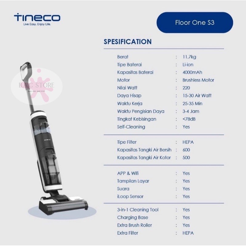 Tineco Floor One S3 Smart Wet Dry Handheld Vacuum Cleaner Floor Washer