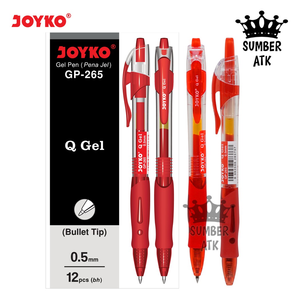 

qwe Gel Pen Joyko GP-265 Black / Blue / Red Q 1 Lusin / 1 Box / 12 PCS Gel 0.5 mm Pulpen Pena Mirip