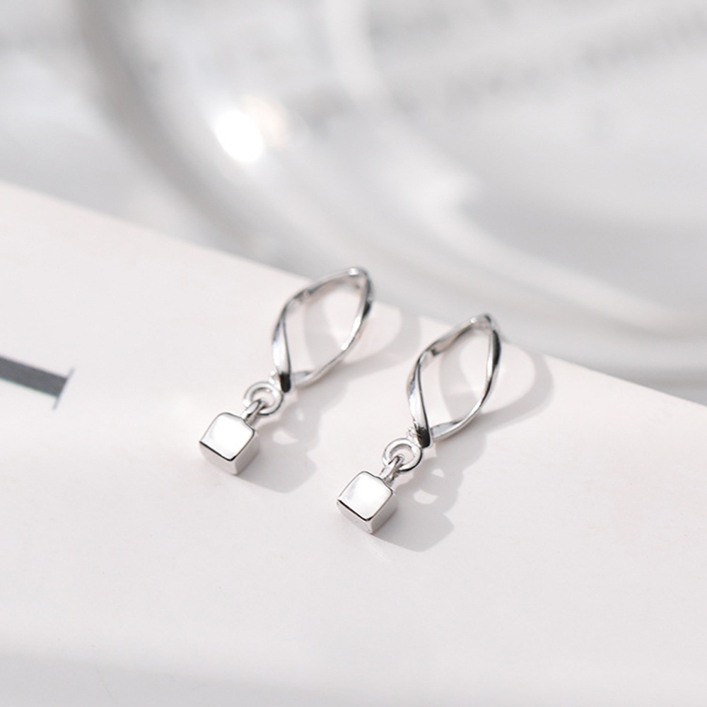 aaoottuuoo5.id Cod   Silver Color Japanese Style Square Pendant Earrings Temperament Ear Hoop Women Jewelry