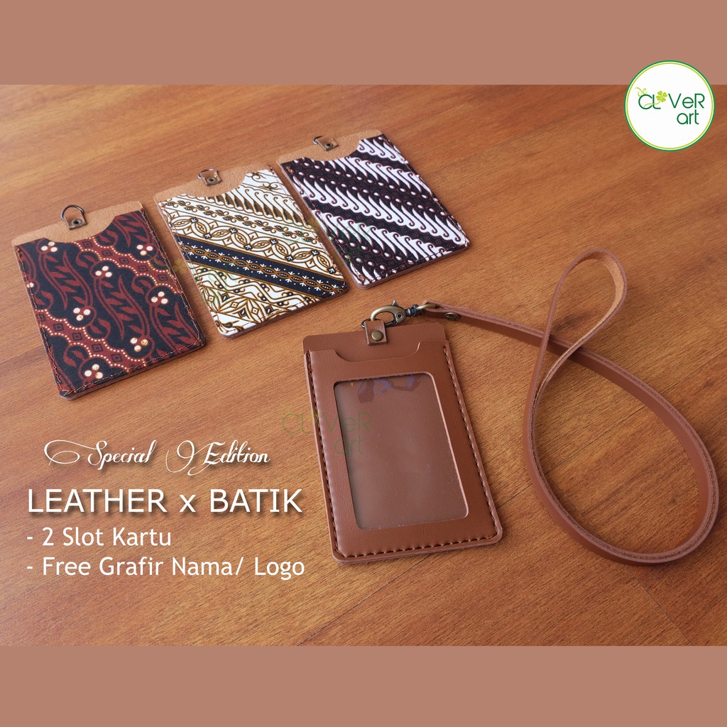 

ID Card Holder BATIK Custom - Name Tag - Dompet ID Kulit Leather Asli