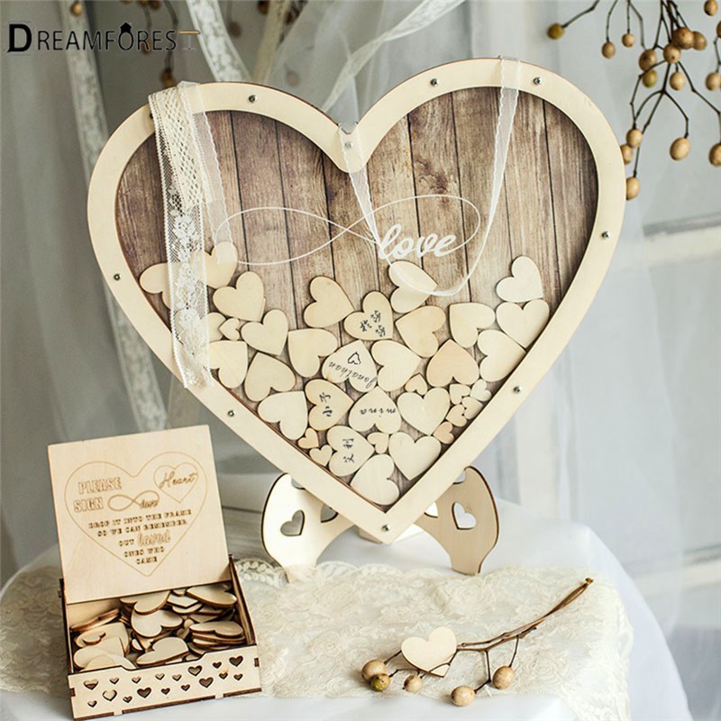 Dr 100pcs Heart Shaped Natural Wooden Home Decoration Blank Diy