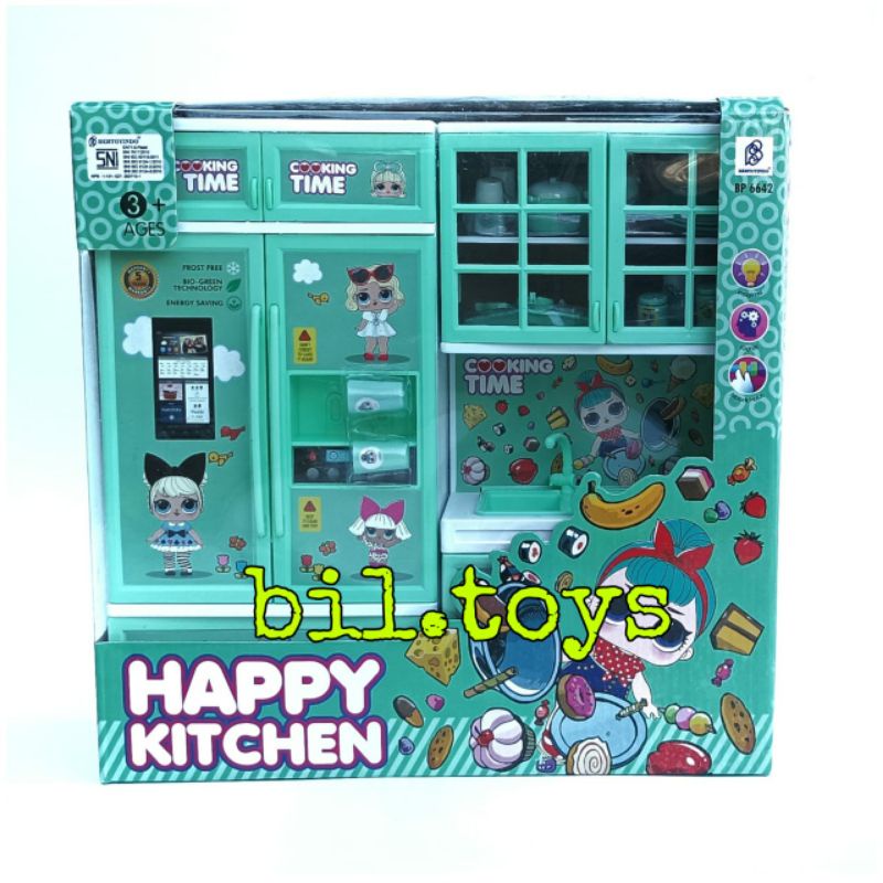 MAINAN ANAK PEREMPUAN DAPUR HAPPY KITCHEN SET COOKINGKULKAS WASTAFEL MAINAN KITCHEN SET LOL HK