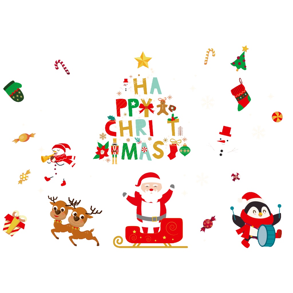 Cartoon Santa Claus Snowman Christmas Window Sticker / Merry Christmas Glass Decor For Home New Year Party / Xmas House Decorations