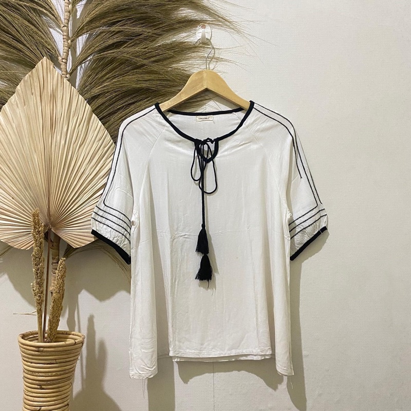 Thrift Kemeja Blouse Atasan Wanita Motif Polos Vintage - Batch 37 (B2-153 s/d B2-192)-B2-157