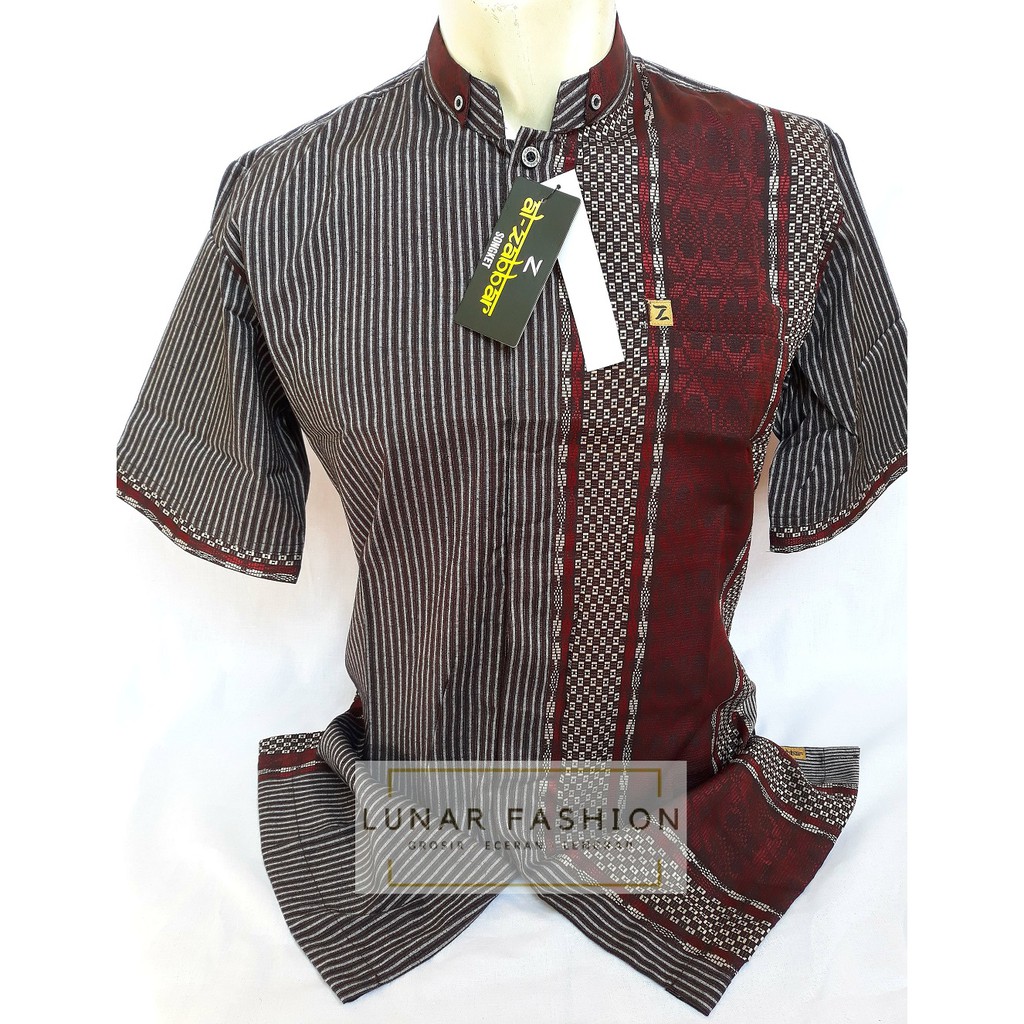 Baju Koko Pria Kemko Songket Al Zabbar Lengan Pendek Warna Merah Hati KZ003