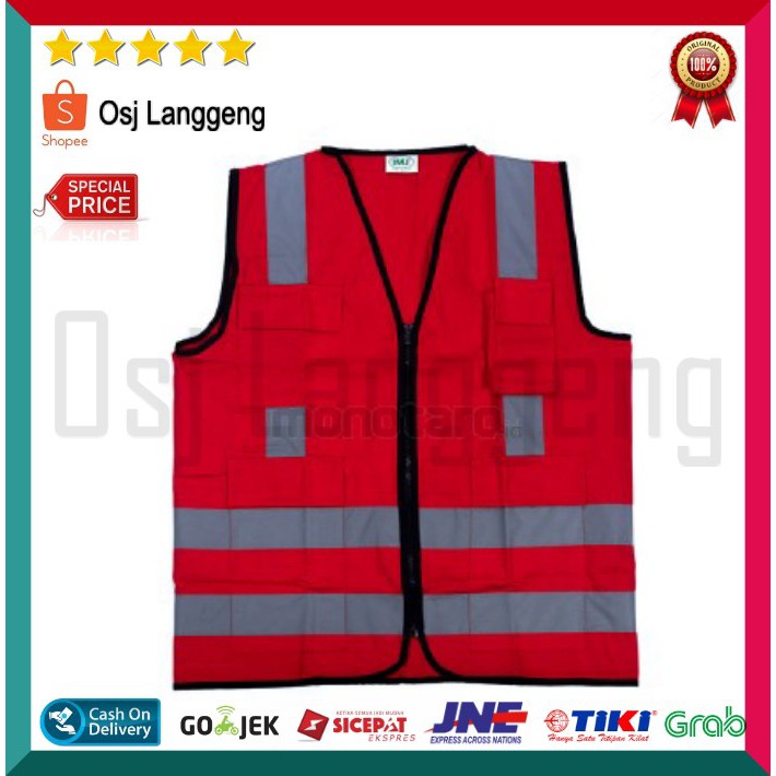 BISA COD | Rompi Safety Vest Bahan American Drill 4 Kantong IMJ Scotlite Silver 3M Original