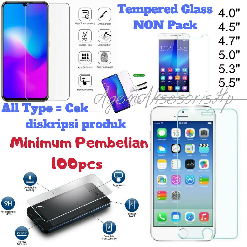 Tempered Glass NON PACK Grosiran ALL TYPE Anti Gores Kaca 9H 2.5D 0.3mm CAMPUR TIPE