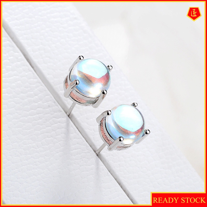 [Ready Stock]S925 Silver Simple Moonstone Stud Earrings