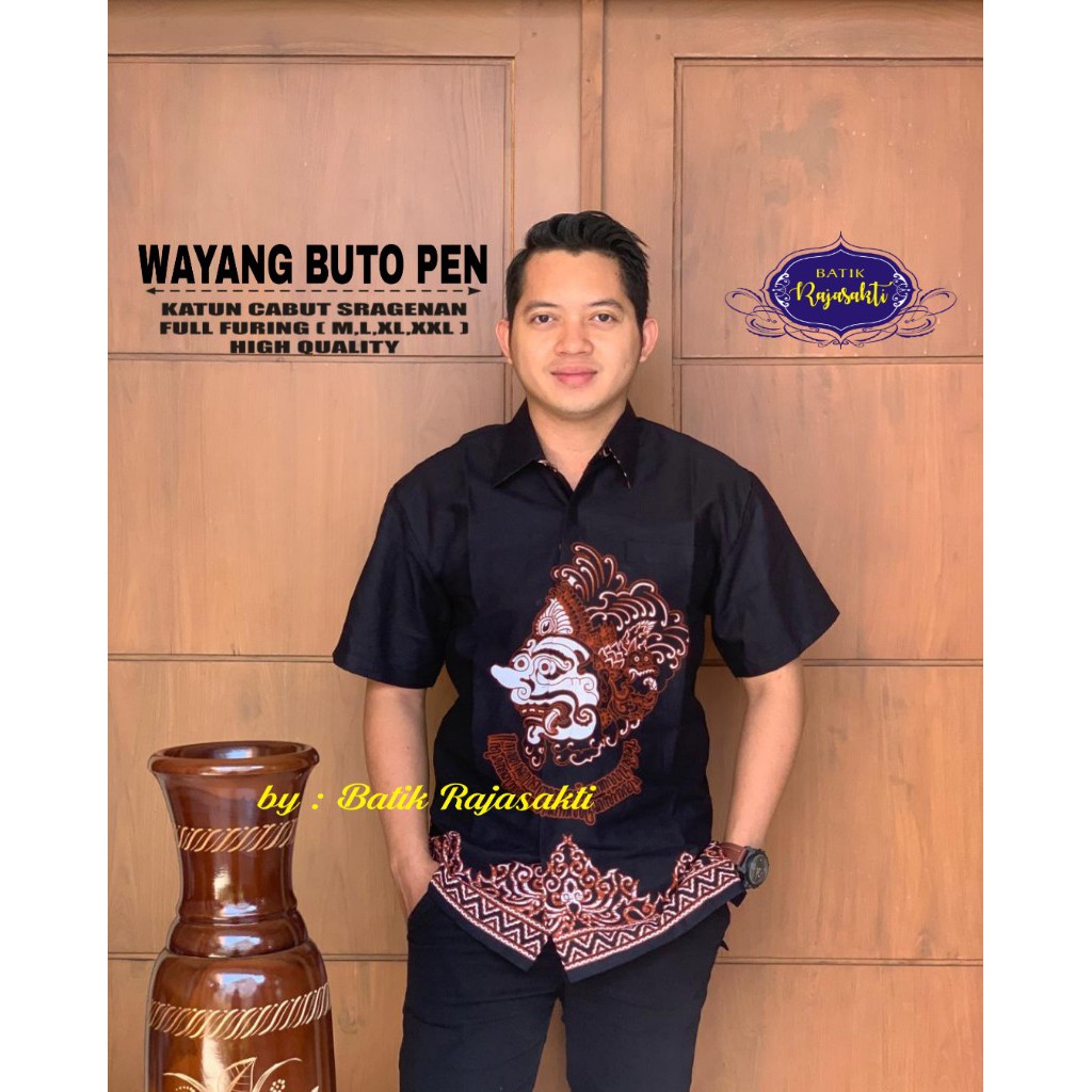 WAYANG BUTO PEN Kemeja Batik Pria Lengan Pendek Katun Halus FULL FURING Rajasakti