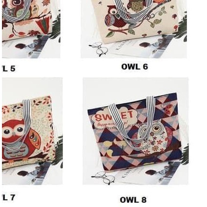 ♛ Tas Kanvas shouder bag burung hantu - Tote bag Canvas Owl import OWL1 - no 2 ♧