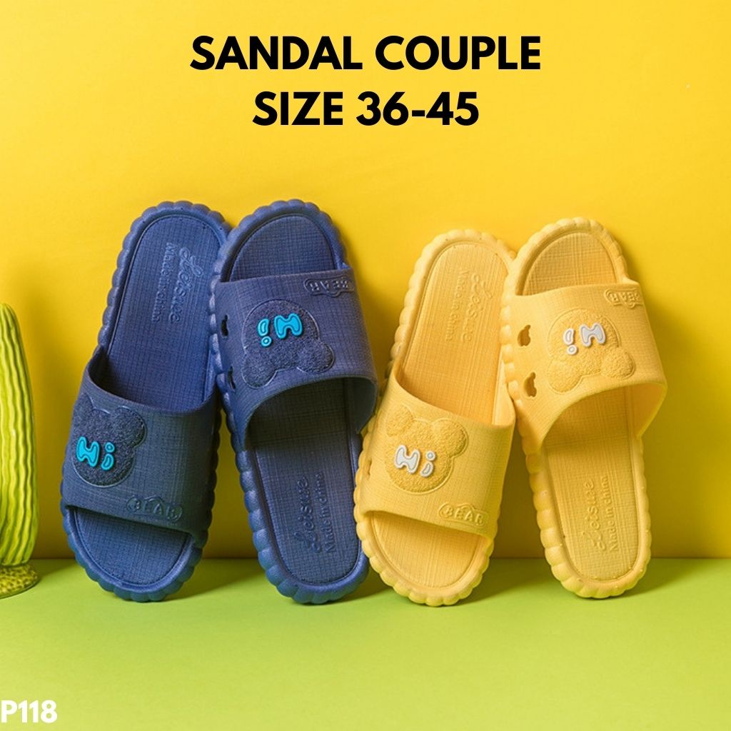 SANDAL HI-BEAR SLIDE RUMAHAN UNISEX IMPORT ELASTIS ANTI SLIP MUDAH DIBERSIHKAN P118