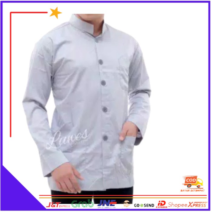 ❤BISA COD❤ Baju Koko Haibah Ammu Annur Warna Silver Baju Koko Trendy Pria Dewasa - Silver, M