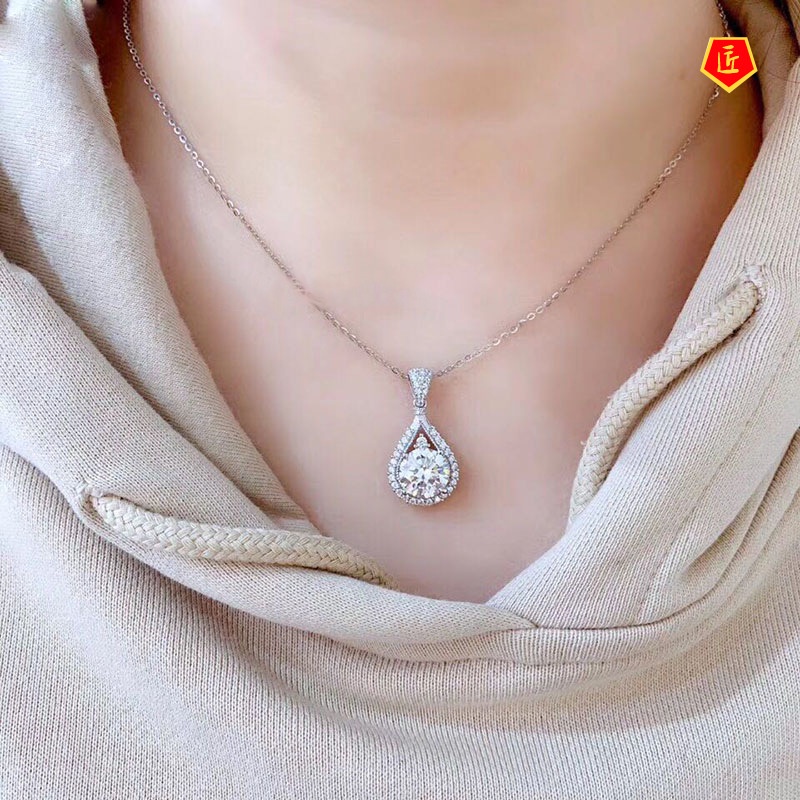 [Ready Stock]Water Drop Pear-Shaped Diamond Pendant Pt950 Platinum Micro-Inlaid Necklace Light Luxury
