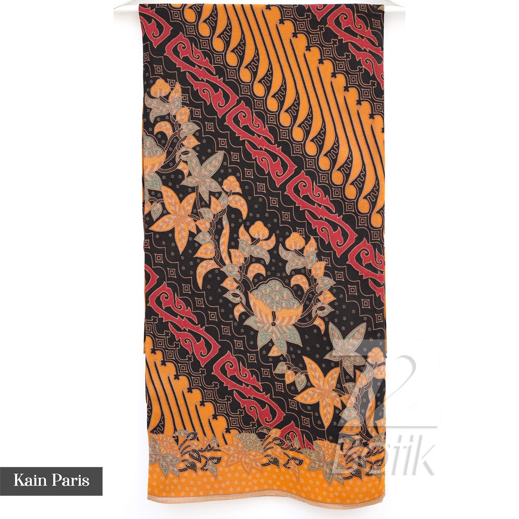 KAIN BATIK PREMIUM Bahan Paris Motif Kembang Warna Kuning Merah Orange Hitam 724470 Cap 72 Jarik Jarit Samping Kebat Panjang Batik Paris Modern Premium Bahan Seragam Batik Pernikahan Kantor Keluarga Murah Kamen Jadi Batik Bali Lembaran