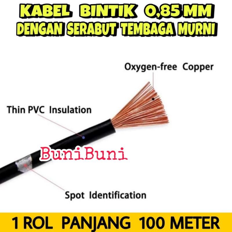 Kabel Bintik 0.85 MM / Kabel Body Bodi Roll 0.85MM Serabut Tembaga Untuk Mobil Motor Panjang 100 Meter