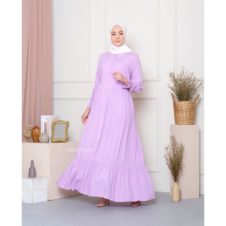Senjakala Dress Gamis Fashion Muslim  Bahan Rayon Bisa untuk Menyusui Warna Lilac