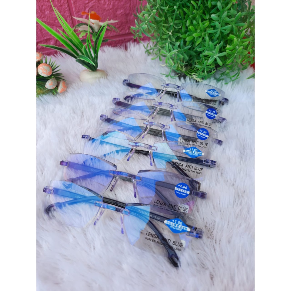 Kacamata Baca Lensa Plus(+) Gradasi BlueFilter Type TC224 AB Frame Rimless/KACAMATA BACA ANTI RADIASI TYPE TC224/KACAMATA BACA ANTI RADIASI