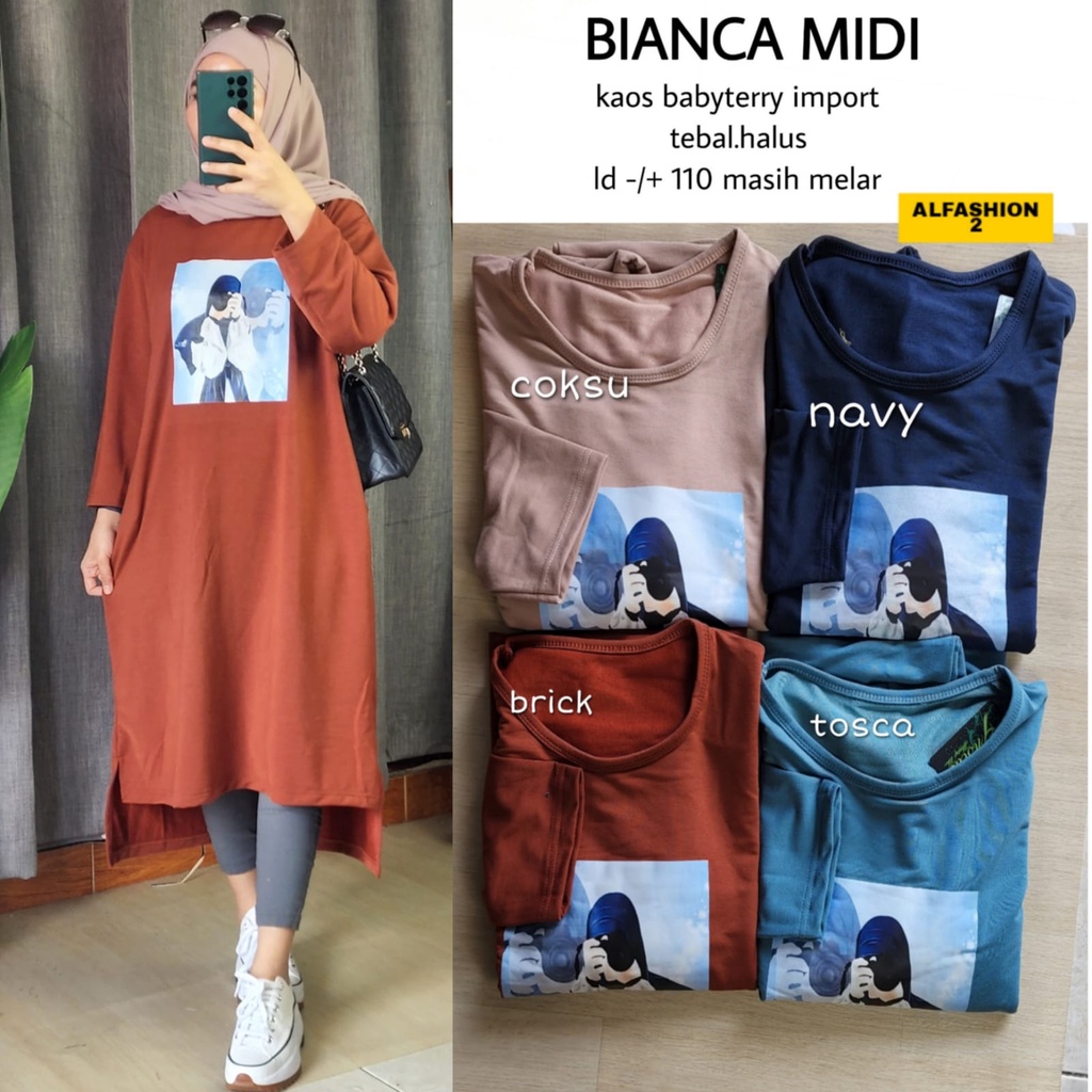 (Midi) Baju Atasan Long Tunik  Wanita Wanita Muslim Terbaru Kekinian 2021