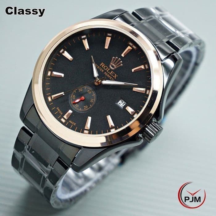 JAM TANGAN PRIA ROLEX OYSTER AUTOMATIC DETIK BAWAH BLACK ROSEGOLD