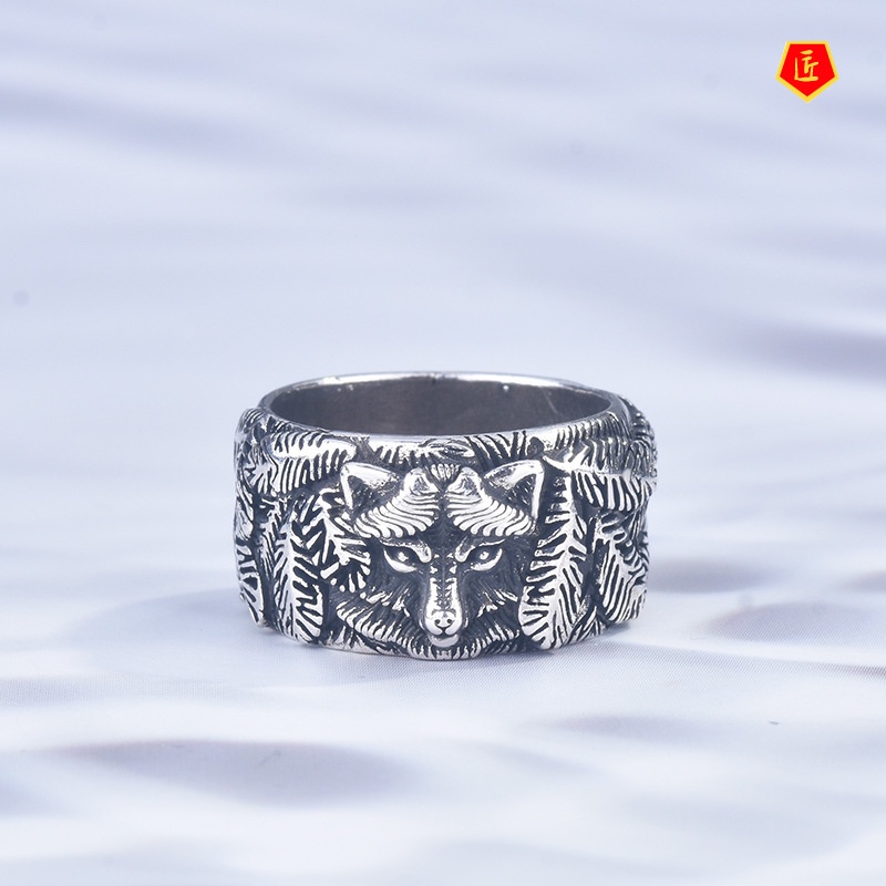 [Ready Stock]Silver Creative Carving Wolf Ring Simple Domineering