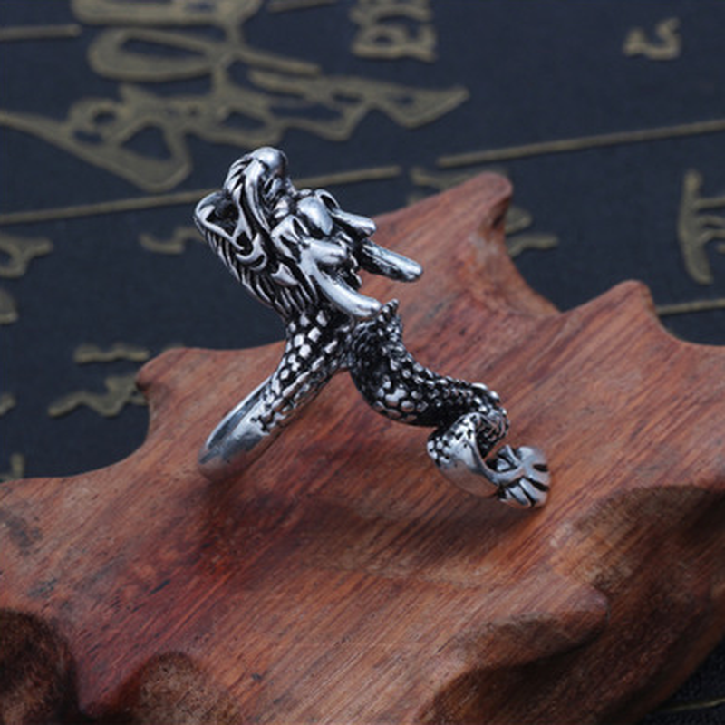 Fashion Men's Golden Domineering Dragon Head Open Ring