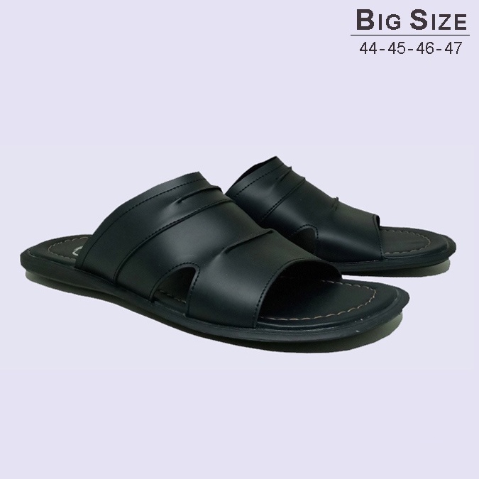BIG SIZE 44-45-45-46-47-48 Sandal Pria Kulit Hitam J002 Sandak Kasual Ukuran JUMBO BESAR Bapak Bapak