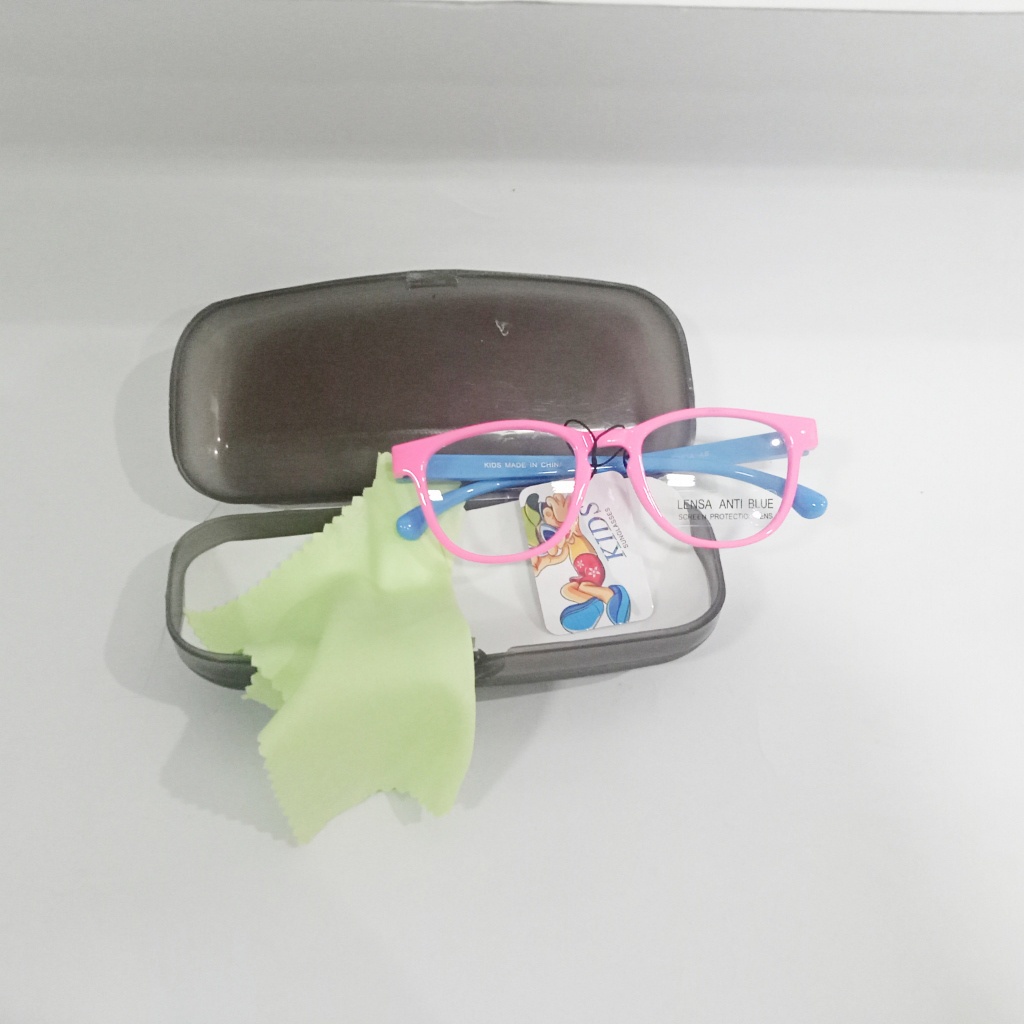kacamata anak anti radiasi blue radiation hp komputer tv handphone ponsel televisi lucu murah menahan sinar biru-pink biru + box