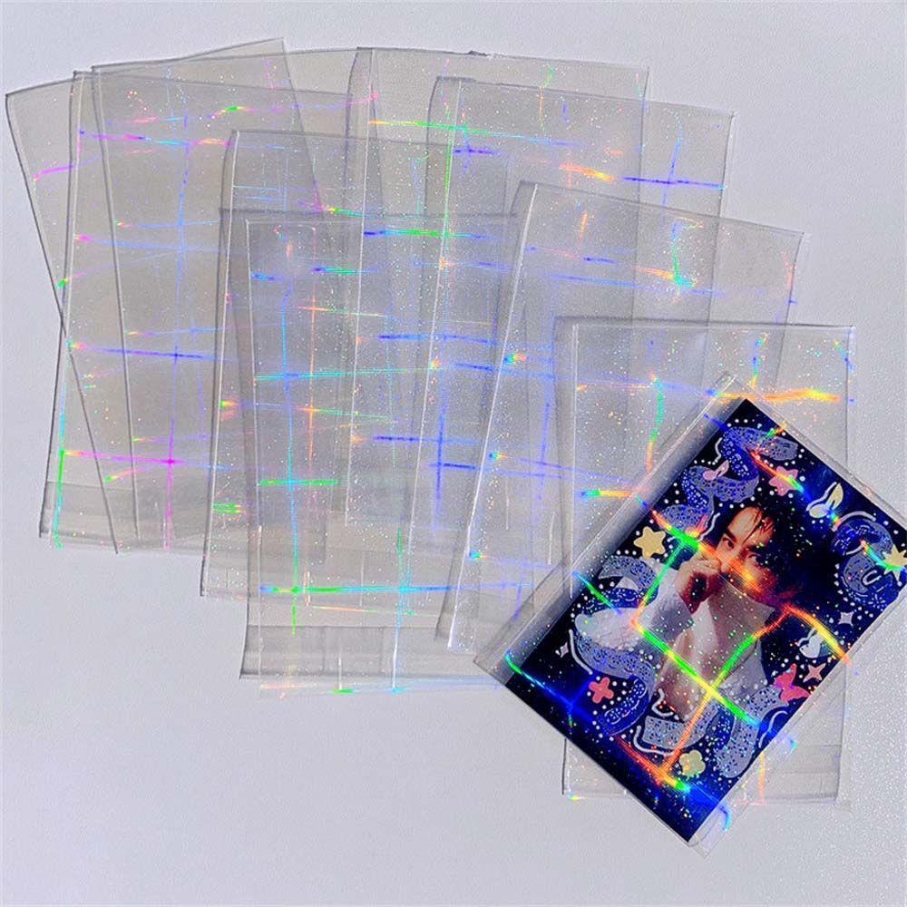 Agustinina Postcard Protector Sleeves Transparan Kedip Star Grid Hologram Film Sakura Card Protector