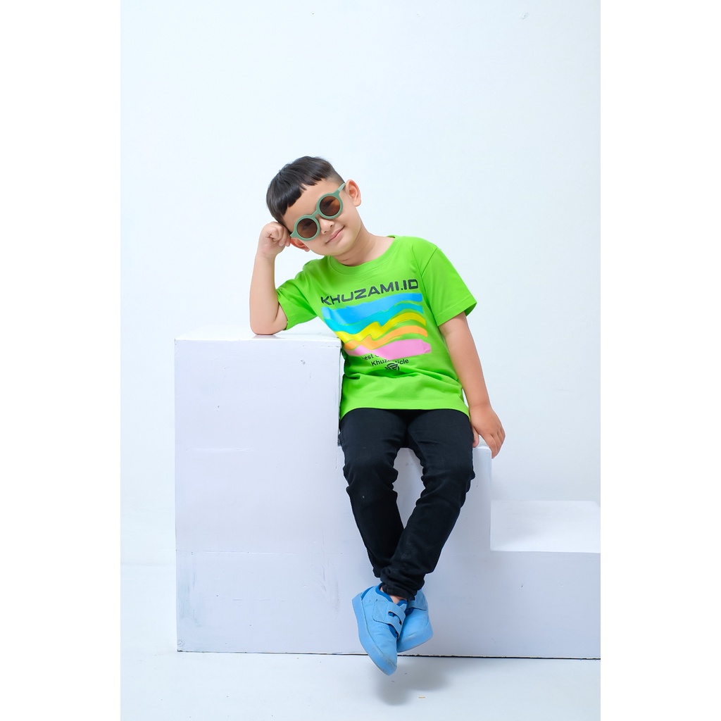 Pakaian/Baju/Kaos Distro Anak Laki-Laki Lengan Pendek Bahan Katun Combed 24s - Khuzami Light Green