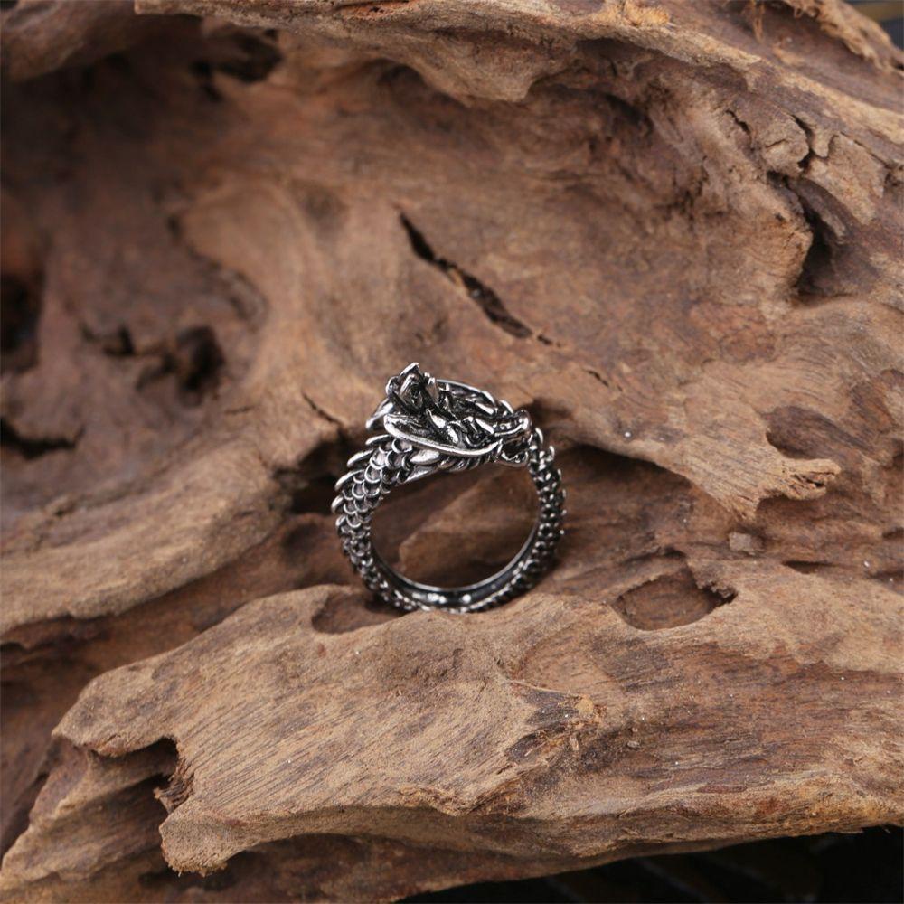 Preva Naga Cincin Pria Berlebihan Biker Pasangan Gothic Adjustable Unisex Vintage