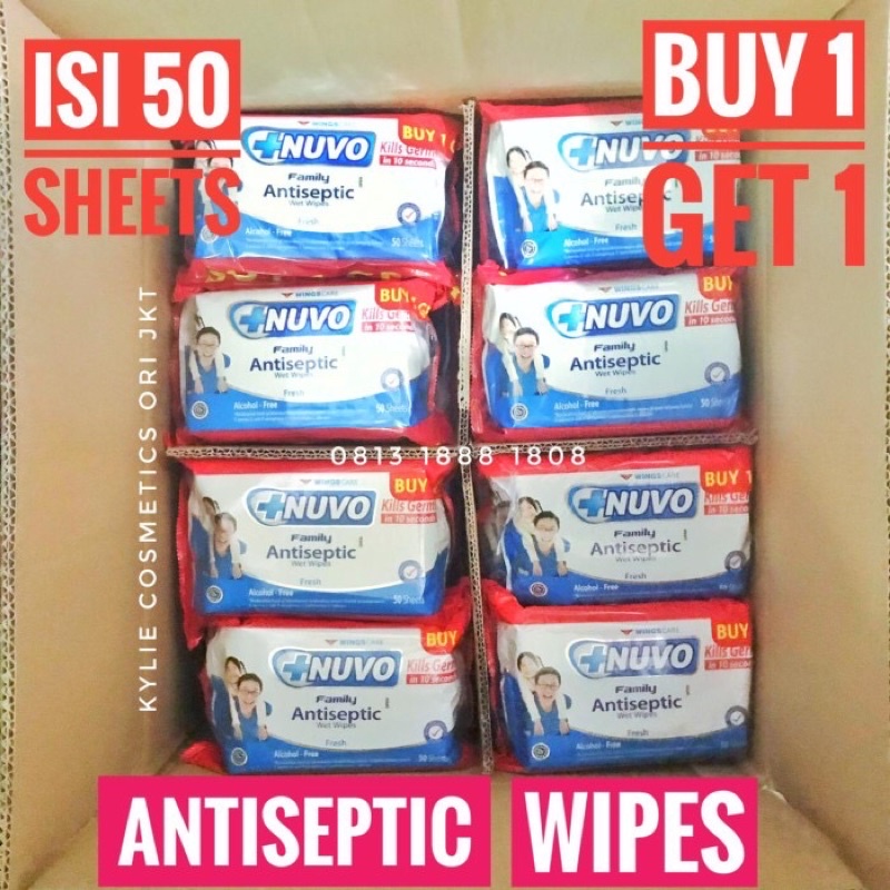 BUY 1 GET 1 NUVO ANTISEPTIC Wipes 50 s Sheets isi 50 Lembar Tisu Basah Wet Tissue Tissu Tisue Promo Termurah