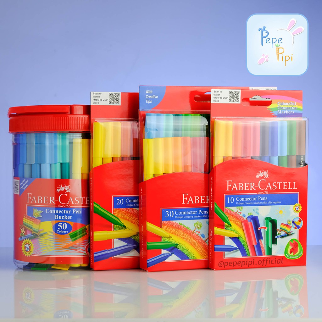 Spidol Connector Pen Faber Castell 10, 20, 30 dan 50 Pcs Sepidol Warna Colour Color