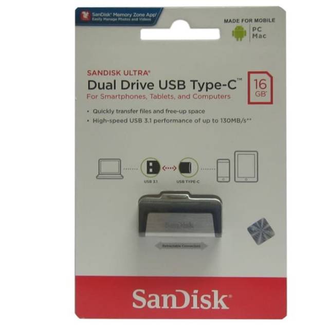 FLASHDISK OTG USB DUAL DRVE TYPE C 16GB/SANDISK ORIGINAL GARANSI 5 TAHUN