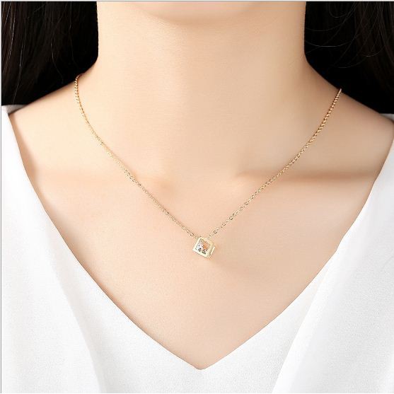 OILA kalung kubus cube love crystal pendant necklace (3D1) jka158