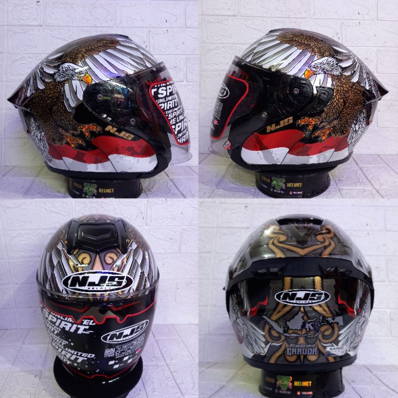 HELM NJS KAIROZ MOTIF GARUDA BLACK DOUBLE VISOR ONGKIR TERMURAH 2KG
